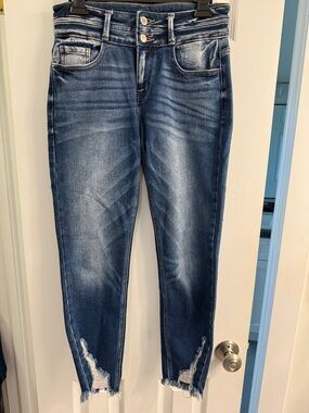 KanCan Dark Blue Distressed Ankle Crop Jeans